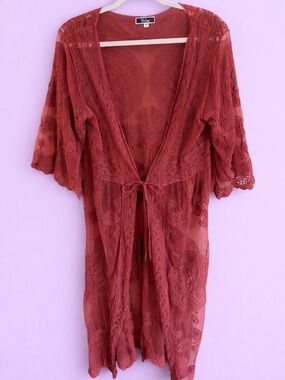 Sheer Embroidered Lace Duster